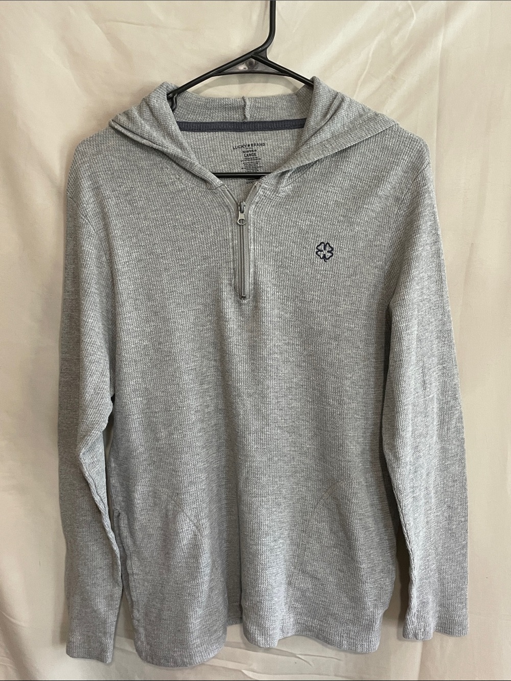 Lucky Brand Light Gray Half-Zip Hooded Sweatshirt - LIGHTWEIGHT. Size L